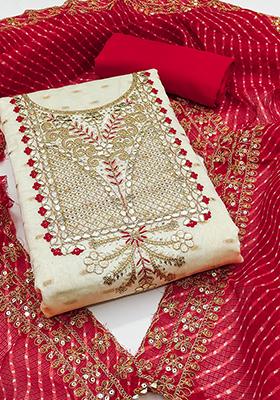 Red Embellished Chanderi Kurta Set