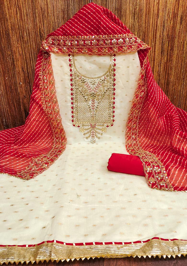 Red Embellished Chanderi Kurta Set