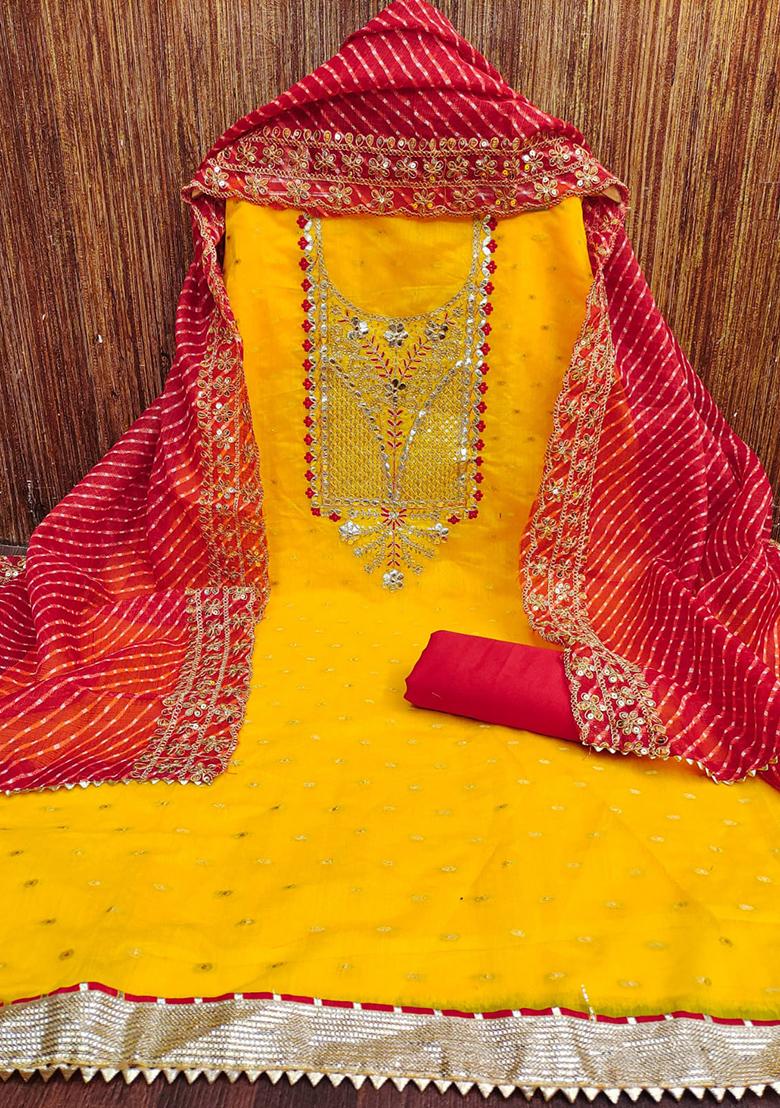 Yellow Embellished Chanderi Kurta Set