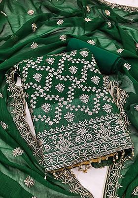 Green Embellished Silk Kurta Set