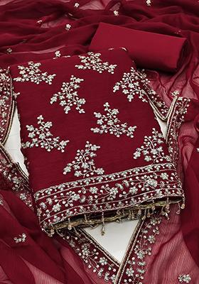 Maroon Embellished Silk Kurta Set