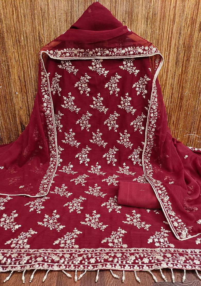 Maroon Embellished Silk Kurta Set
