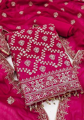 Pink Embellished Silk Kurta Set