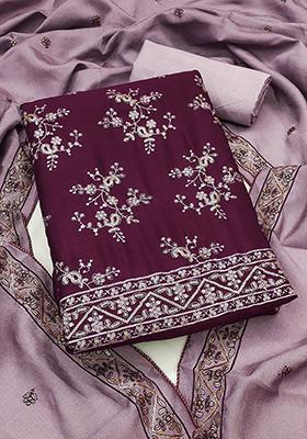 Purple Embellished Silk Kurta Set