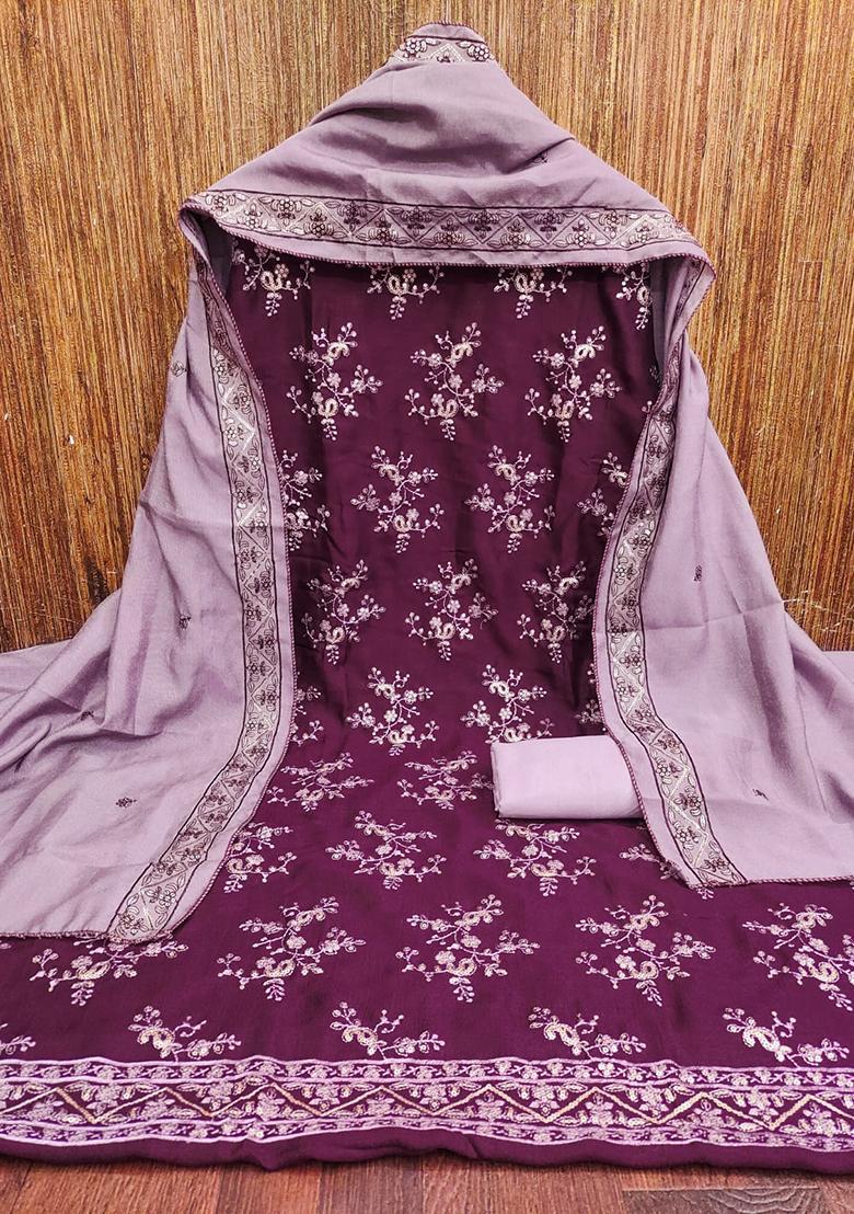 Purple Embellished Silk Kurta Set
