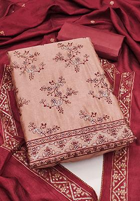 Red Embellished Silk Kurta Set