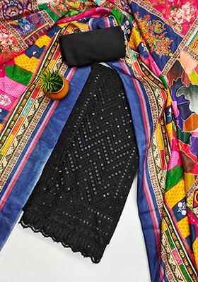 Black Embellished Poly Georgette Kurta Set