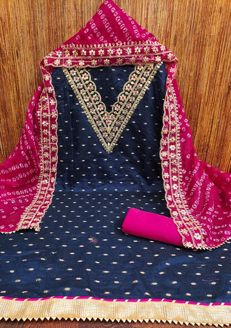 Blue Embellished Chanderi Kurta Set