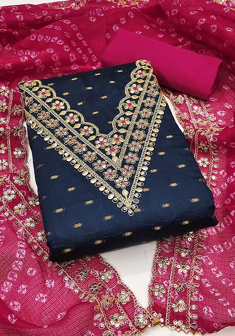 Blue Embellished Chanderi Kurta Set