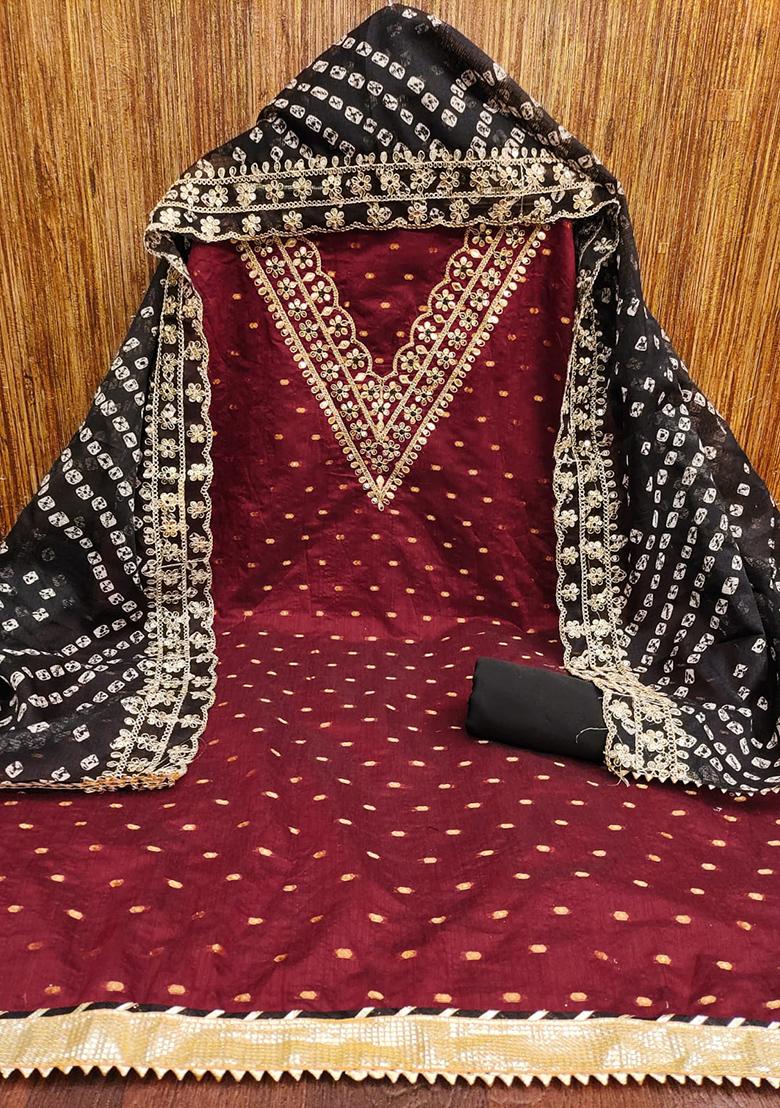 Maroon Embellished Chanderi Kurta Set