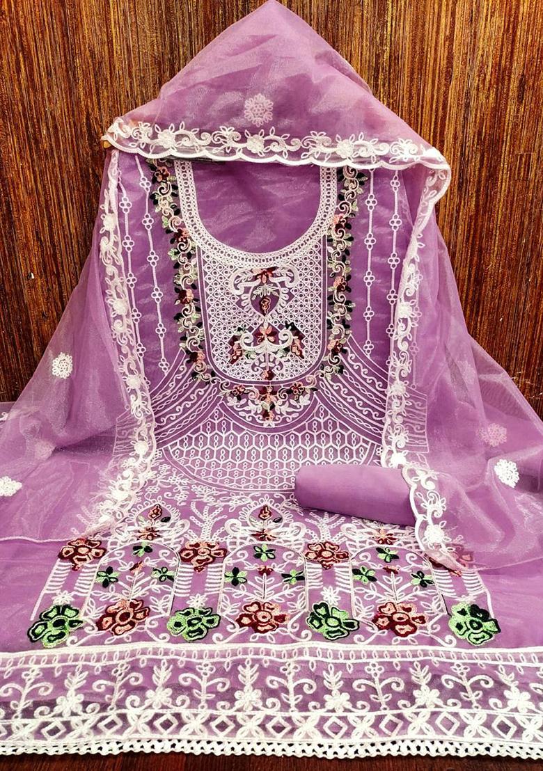 Lavender Embellished Organza Kurta Set