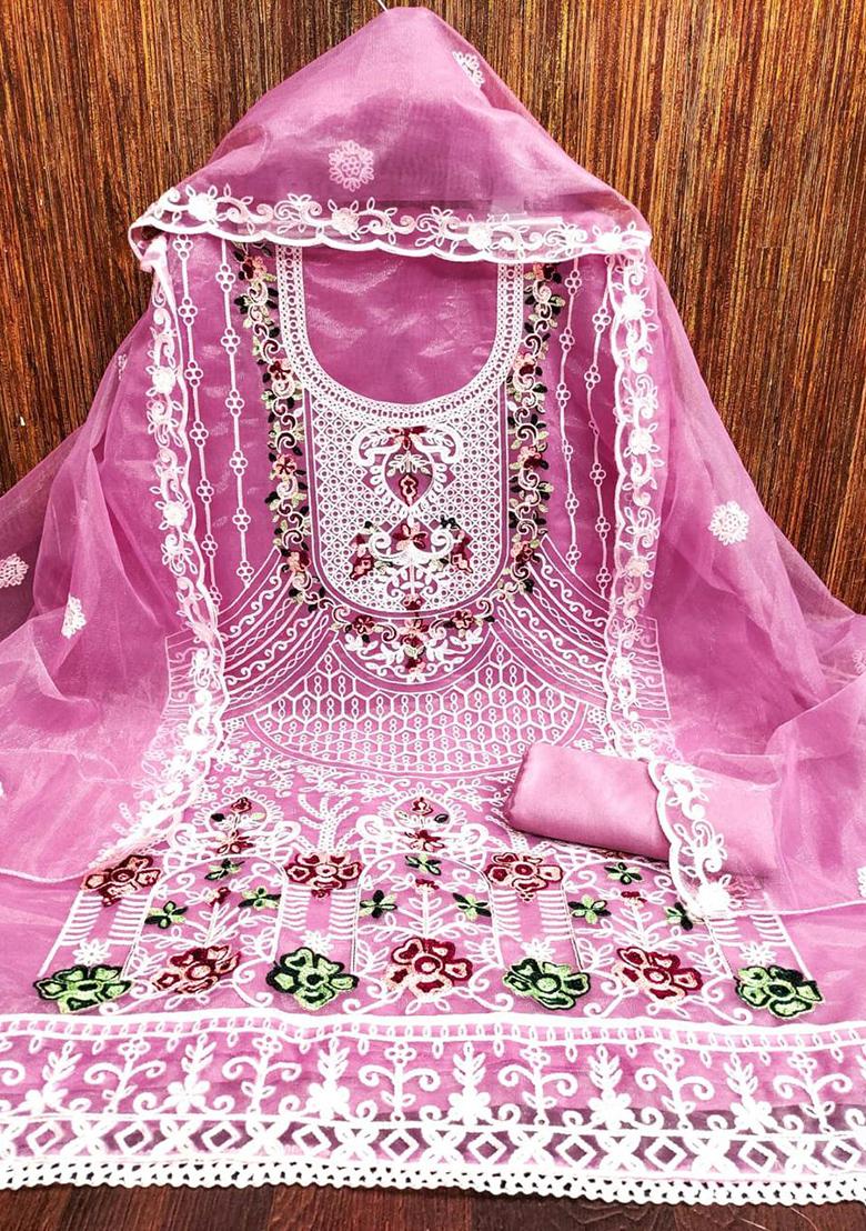 Pink Embellished Organza Kurta Set