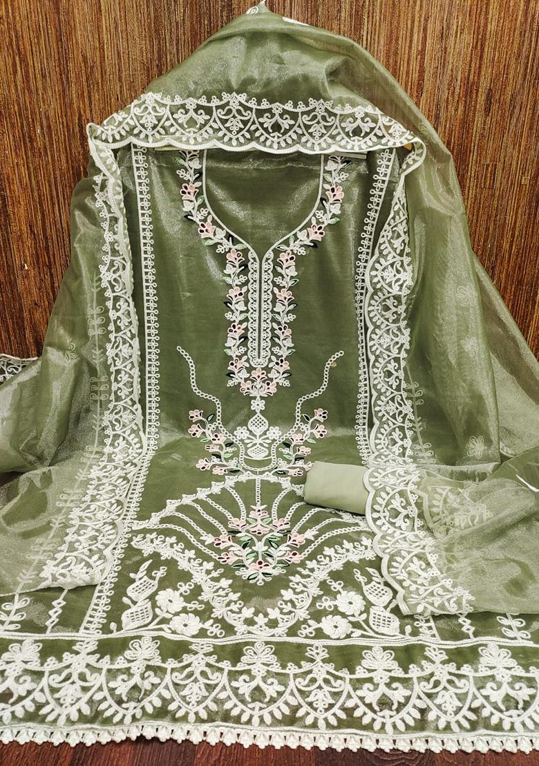 Green Embellished Poly Georgette Kurta Set