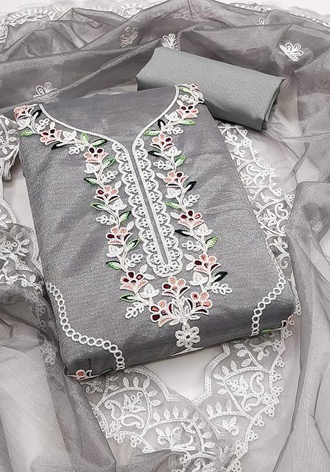 Grey Embellished Poly Georgette Kurta Set