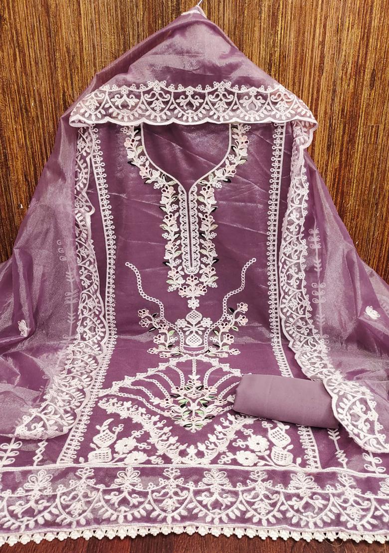 Pink Embellished Poly Georgette Kurta Set