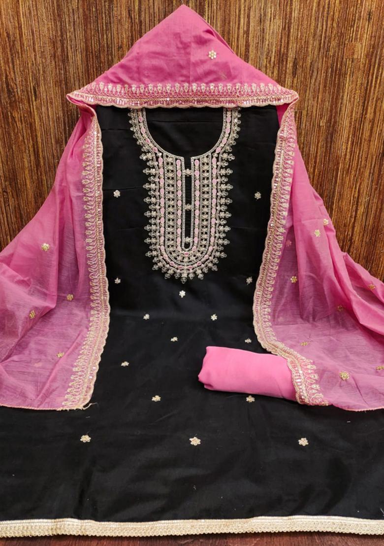 Black Embellished Chanderi Kurta Set