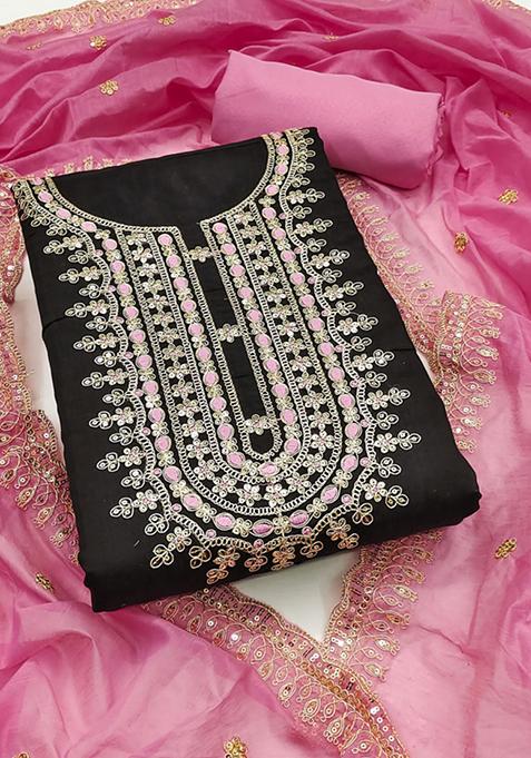 Black Embellished Chanderi Kurta Set