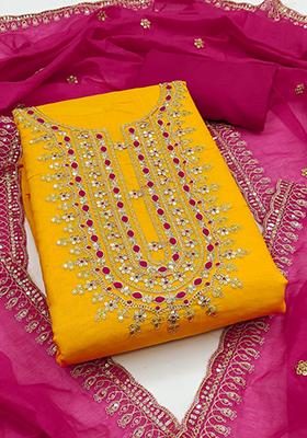 Gold Embellished Chanderi Kurta Set