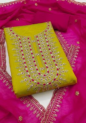 Olive Embellished Chanderi Kurta Set