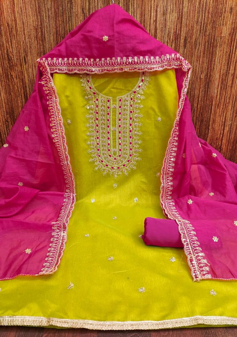 Olive Embellished Chanderi Kurta Set