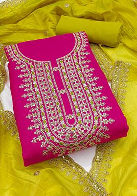 Pink Embellished Chanderi Kurta Set