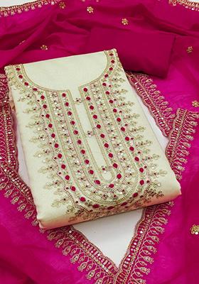 Pink Embellished Chanderi Kurta Set