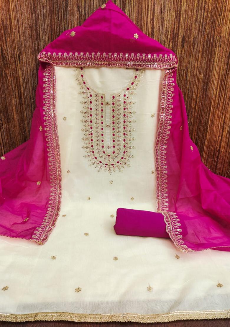 Pink Embellished Chanderi Kurta Set