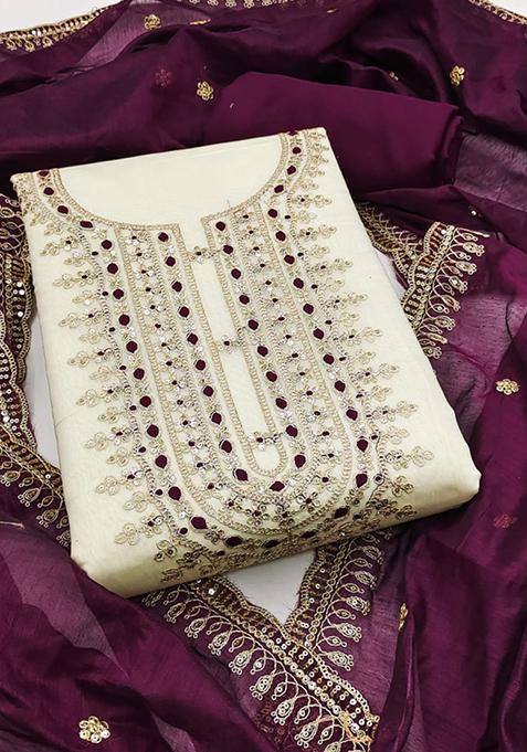 Wine Embellished Chanderi Kurta Set