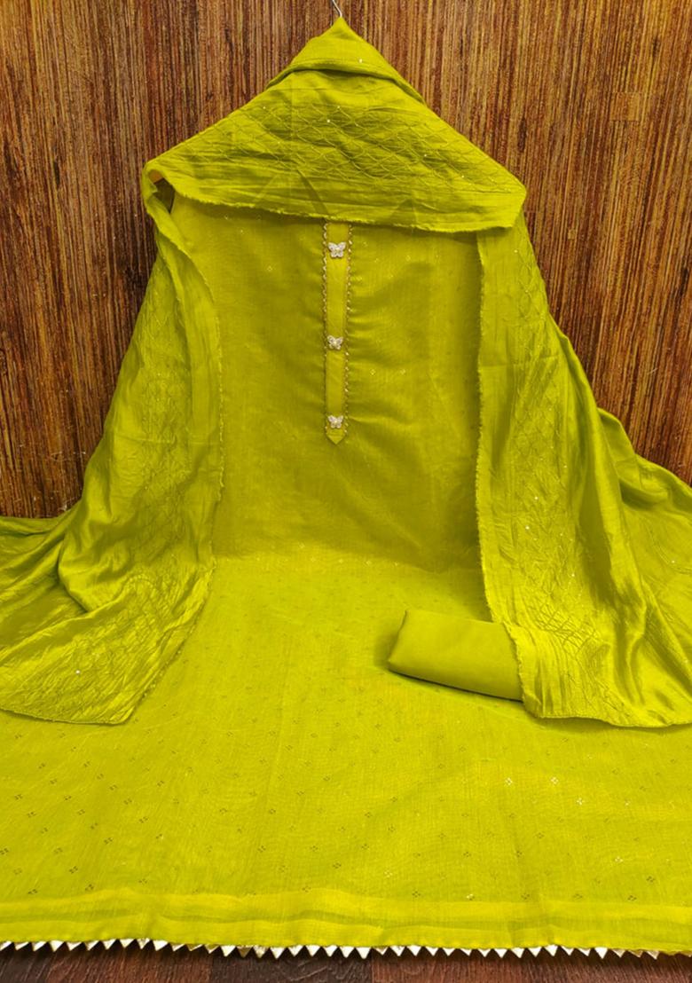 Olive Embellished Chanderi Kurta Set