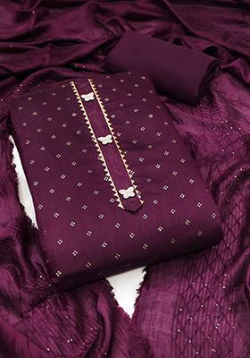 Purple Embellished Chanderi Kurta Set