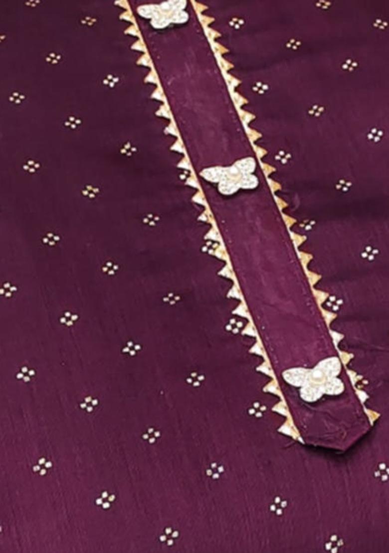 Purple Embellished Chanderi Kurta Set