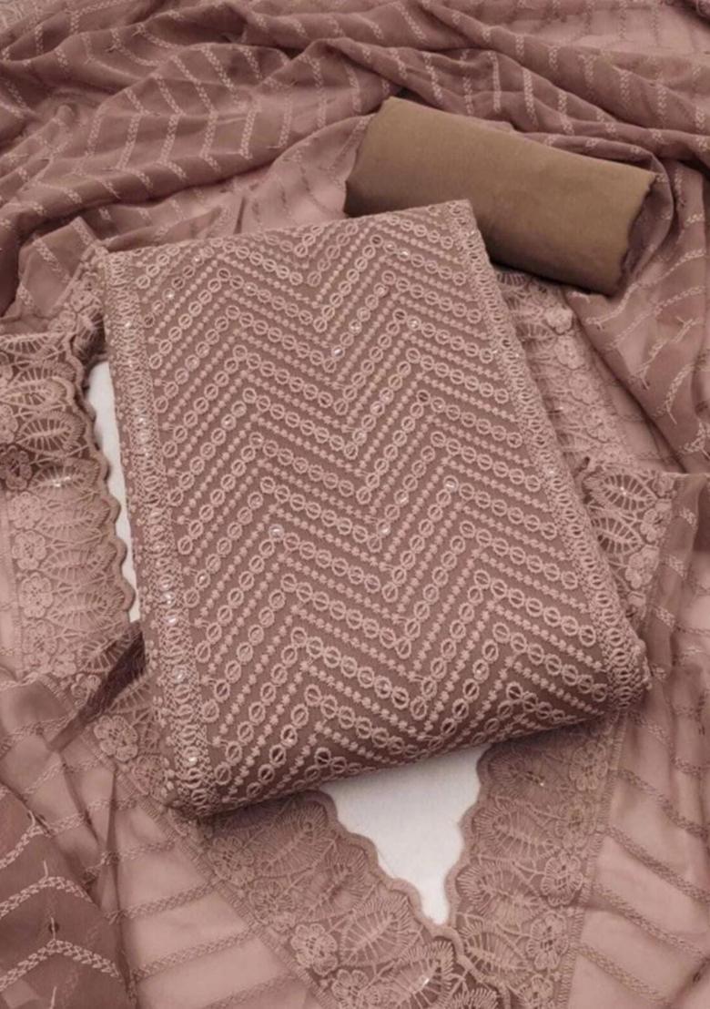 Brown Embellished Poly Georgette Kurta Set