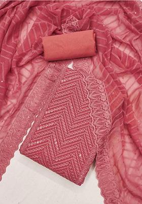 Pink Embellished Poly Georgette Kurta Set