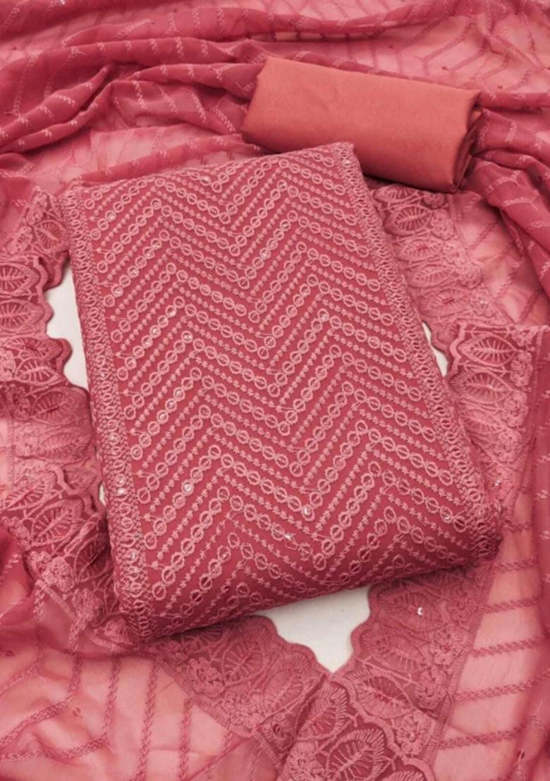 Pink Embellished Poly Georgette Kurta Set