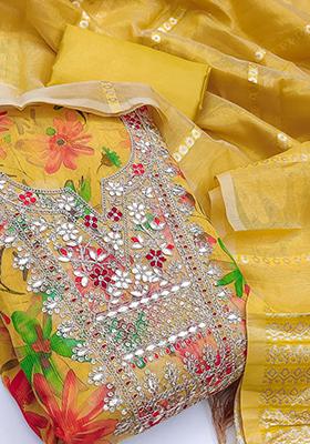 Gold Embellished Chanderi Kurta Set