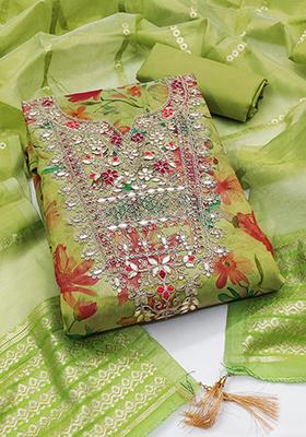 Green Embellished Chanderi Kurta Set