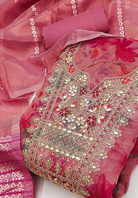 Pink Embellished Chanderi Kurta Set