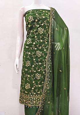 Green Embellished Poly Georgette Kurta Set