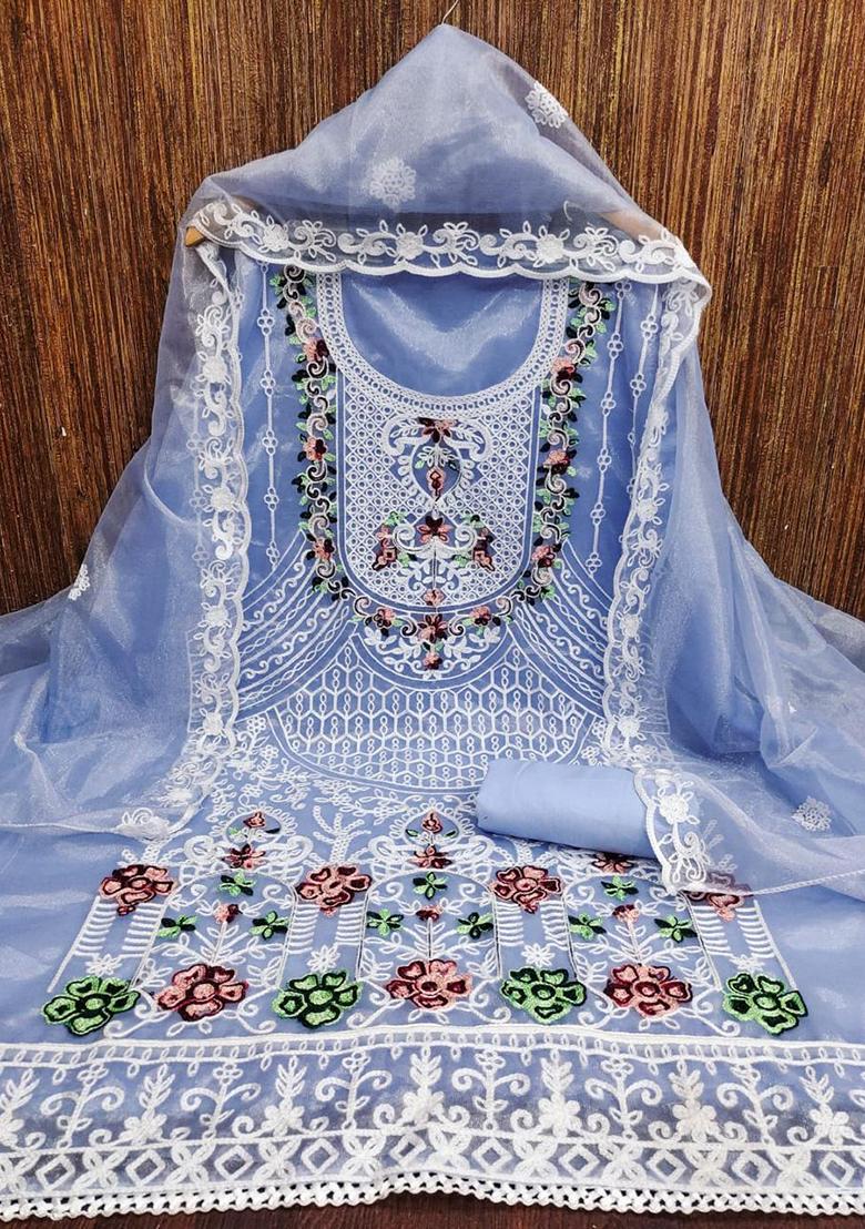 Teal Embellished Organza Kurta Set