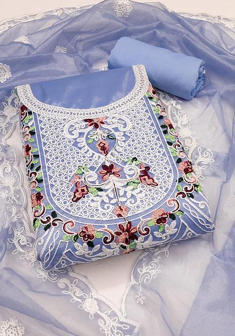 Teal Embellished Organza Kurta Set