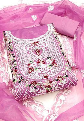 Pink Embellished Organza Kurta Set