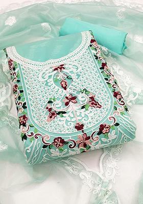 Teal Embellished Organza Kurta Set