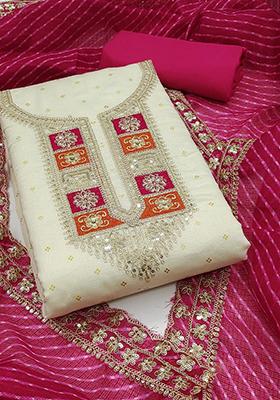 Pink Embellished Chanderi Kurta Set