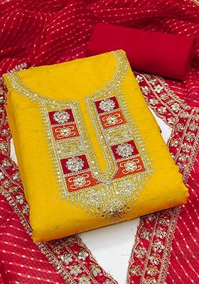Red Embellished Chanderi Kurta Set