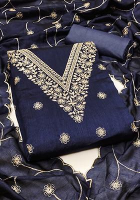Blue Embellished Chanderi Kurta Set