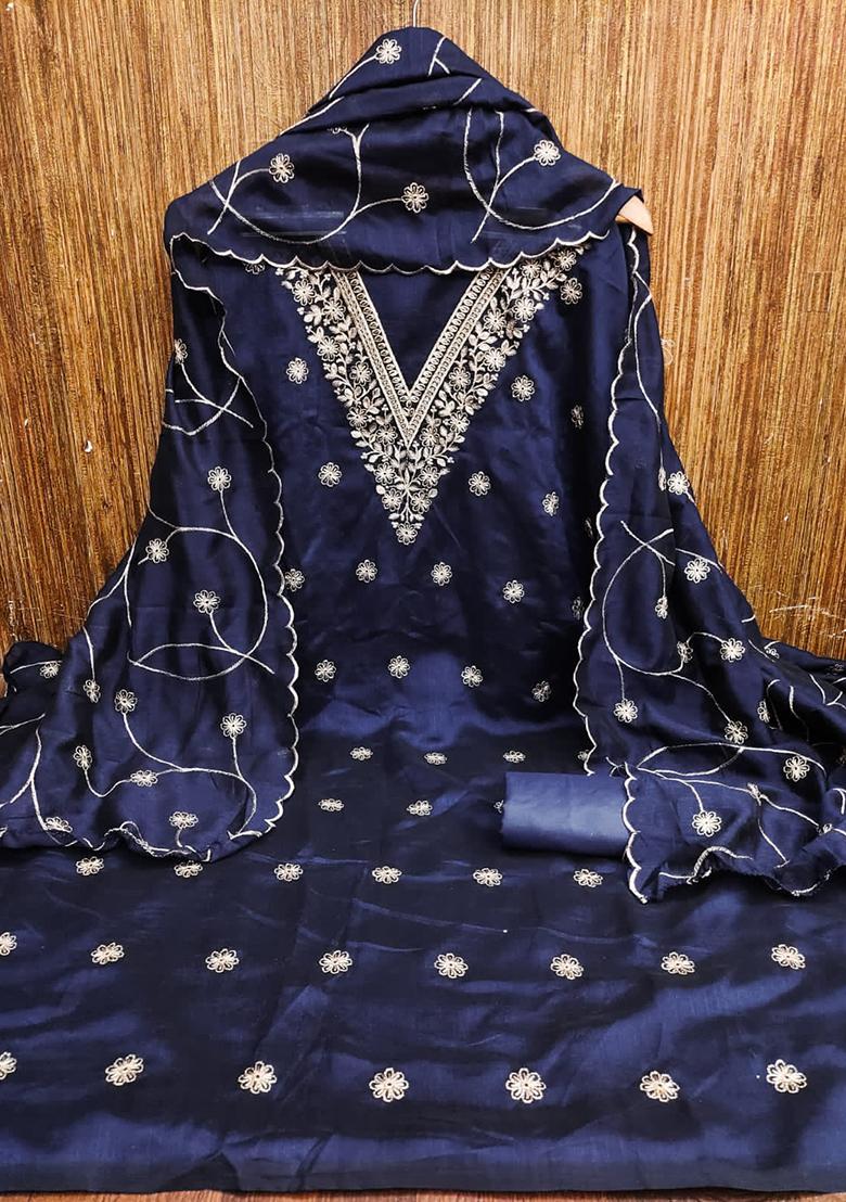 Blue Embellished Chanderi Kurta Set