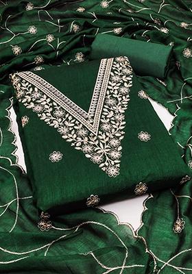 Green Embellished Chanderi Kurta Set
