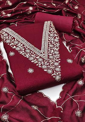 Maroon Embellished Chanderi Kurta Set