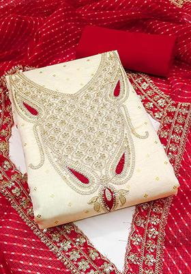 Red Embellished Chanderi Kurta Set