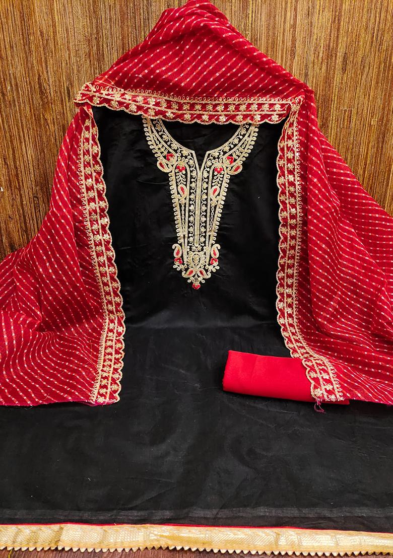 Black Embellished Chanderi Kurta Set